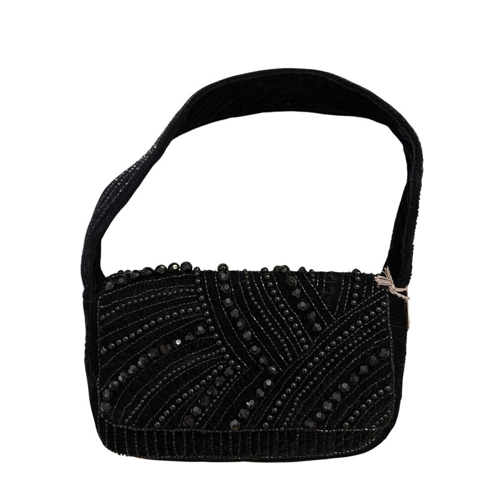 New Women’s A New Day Velvet Beaded Handbag 👜 Purse Black 11.5”x6.5” w/Flaw